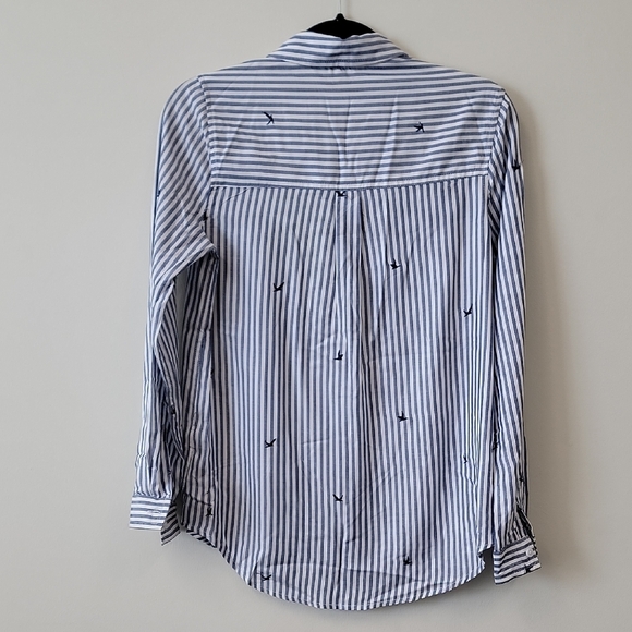 Striped Button-Up Shirt with Bird Embroidery - Picture 8 of 10